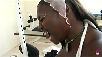 After a workout the eager white trainer pounds thick ebony BBW Decollector hard.