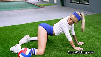 Hey, why is this blonde shaking her firm booty on the trainer's cock in hardcore doggystyle?