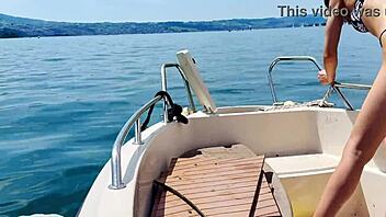 Boat wash turns fun with sexy blonde babe in thong swimsuit enjoying the beach vibes