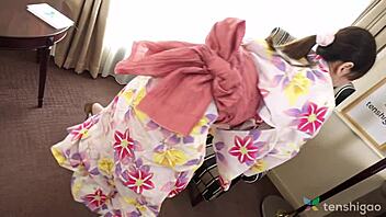 Japanese Brunette Aki Igarashi in Kimono Gets Wet Pussy Fucked Hard by Boyfriend