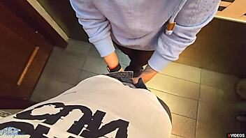 STRANGER CUMS In My PANTYHOSE In RESTAURANT TOILET