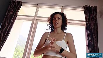 Naughty Julia Vearth gives deepthroat blowjob in POV casting interview after spanking