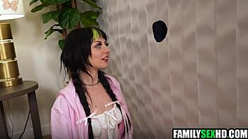 In a casual twist, the step sister gets fucked through the gloryhole wall on kitty cam.