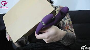 I'm mastur... uh, masturbating with my new vibrating toy from Funzze, feeling so good and curvy.