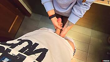 STRANGER CUMS In My PANTYHOSE In RESTAURANT TOILET