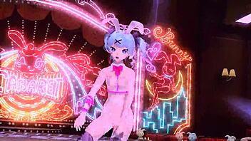 Hatsune Miku dominates in full nude bunny costume, fucking with huge cum loads on big tits.