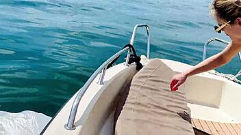 Boat wash turns fun with sexy blonde babe in thong swimsuit enjoying the beach vibes