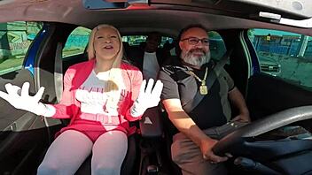 Tifanny Wilson and Latrell pick up Elisa Ferraz for a wild car ride. They enjoy blowjobs and bareback fun in public.