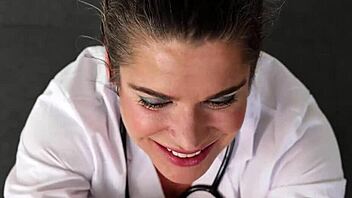 Doctor Relieves Insane Semen Buildup in Patient with Skirt and Stockings During Hospital Roleplay Blowbang Ending in Facial and Cum Swallow