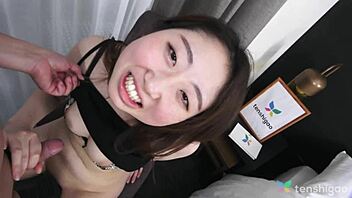 First time porn video shows cute Japanese Ai Okamoto in doggystyle fingering and blowjob action