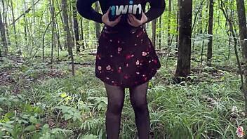 naughty sexy beauty rides stranger's cock in forest then gets doggystyle pov pounding