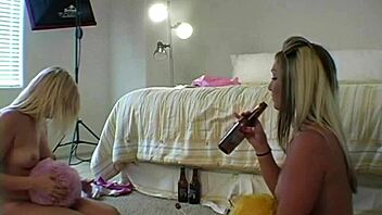 lesbian models enjoy playful nude ball game during backstage photoshoot