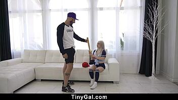 Check out tiny rookie Haley Spades getting tight pussy riding lessons from her coach.