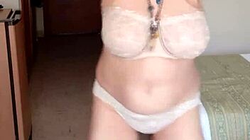 Mariaold milf unleashes her huge shaved tits bouncing wildly while she plays intensely with her hairless pussy in a mature solo session.