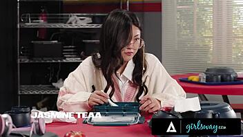 Asian and black women engage in intense group lesbian orgy with pussy fisting squirting and scissoring in wild reality.