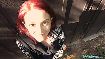 public agent picks up hot redhead lola fae for outdoor fucking and cumshot from euro tourist