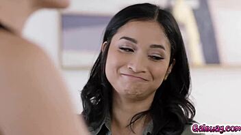 brunette boss helena locke dominates asian avery black with strap-on in office lesbian encounter full of spanking and cunilingus