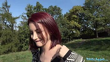 public agent picks up hot redhead lola fae for outdoor fucking and cumshot from euro tourist