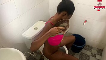 A beautiful ebony amateur experiences wet and hot moments at home.
