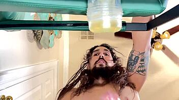 Narrative captures Maxx Stoner with long hair and tattoos enjoying fleshlight fun by fucking the toy in European style.