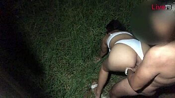 Colombian couple in lingerie fucks hard on the street while recording raw vagina action