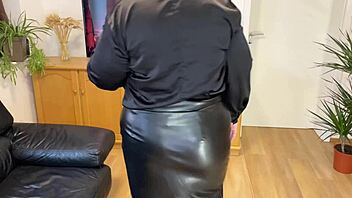 old chubby woman in skirt and stockings teases with her curvy body to grab attention in homemade roleplay