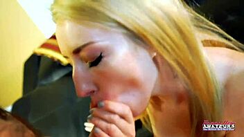 Blonde coed Olyssia experiences tight ass fucking and cum swallow in first time anal scene