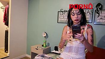 Who knew this cute 18-year-old Brazilian brunette would watch porn and ride the same huge cock wet and close up.