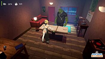 In episode five, Thalia savors intense doggystyle positioning near the table in a steamy orc massage scene.