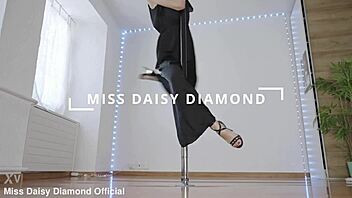 Nasty blonde teases with foot fetish pole dance and soles worship masturbation.