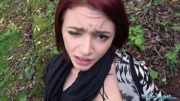 public agent picks up hot redhead lola fae for outdoor fucking and cumshot from euro tourist