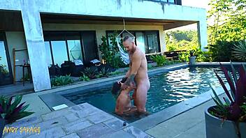 outdoor anal at pool evokes intense emotions with rough throatfuck action