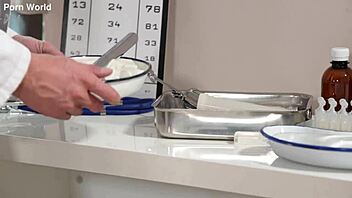 Two stud gynecologists casually team up to double penetrate their slutty patient Polly Pons during a wild clinic session.