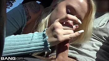 Teen Layla Love flashes her shaved pussy on a hike and then gets fucked outdoors