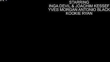 Hey, watch this tattooed nympho Inga Devil take four big black cocks like a total whore!