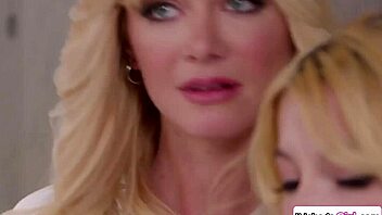 teen fucked by lesbian milf and her girlfriend in a steamy group session with oral licking and fingering