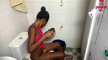 A beautiful ebony amateur experiences wet and hot moments at home.