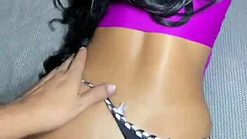 Long-haired Brazilian housewife gets ass worshiped and creampied twice by husband and friend