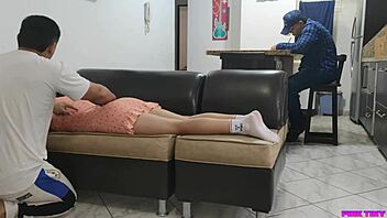 I love when my husband's friend gives me a massage that turns exciting right next to him.