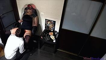 slave worships goth goddess by licking her juicy pussy dry in homemade femdom session