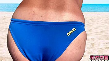 Do you like dicks sticking out of swimsuits for outdoor masturbation handjob