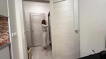 The stepson casually caught his stepmother playing with a fuck doll in a close-up Russian homemade scene with talk and creampie.