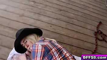 Why does the cowgirl bounce her pussy on cowboys' big cocks in wild threesome rides?