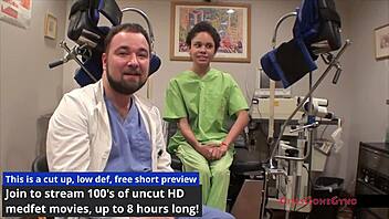 Hey, check out Sandra Chappelle as the problematic patient with her curly hair and small tits in this backstage latex glove scene!