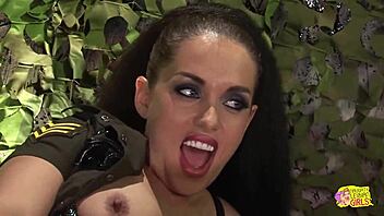 Military Dyke Spanks And Disciplines Brunette With Orgasmic Toy Play