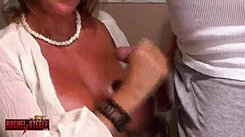 Oh wow, check out this mature milf giving a huge facial cumshot with her glasses on