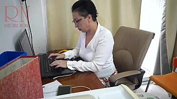 Secretary Gets Fucked With Dildo On Hidden Office Camera In Lingerie And Stockings