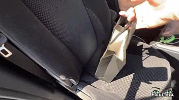 So this stepmom surprises her stepson with an intense deepthroat in the car leading to a creamy throatpie finish.