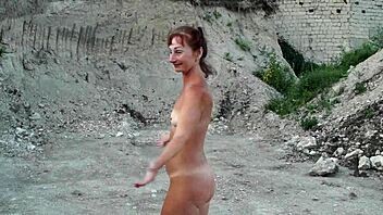 soap bubbles outdoor fun with mature wife getting naked