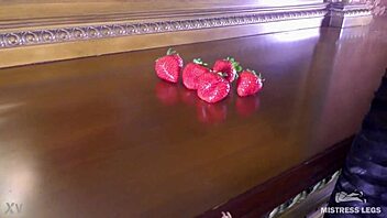 Oh, look at these juicy strawberries getting squeezed up close by my cute bare feet on the dresser!
